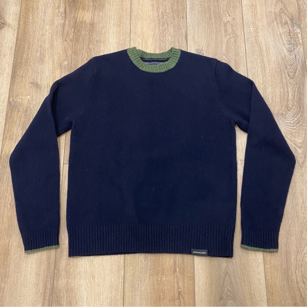 Y2K! 🌟ABERCROMBIE & FITCH🌟 MENS WOOL CREWNECK SWEATER HEATHER NAVY SZ M